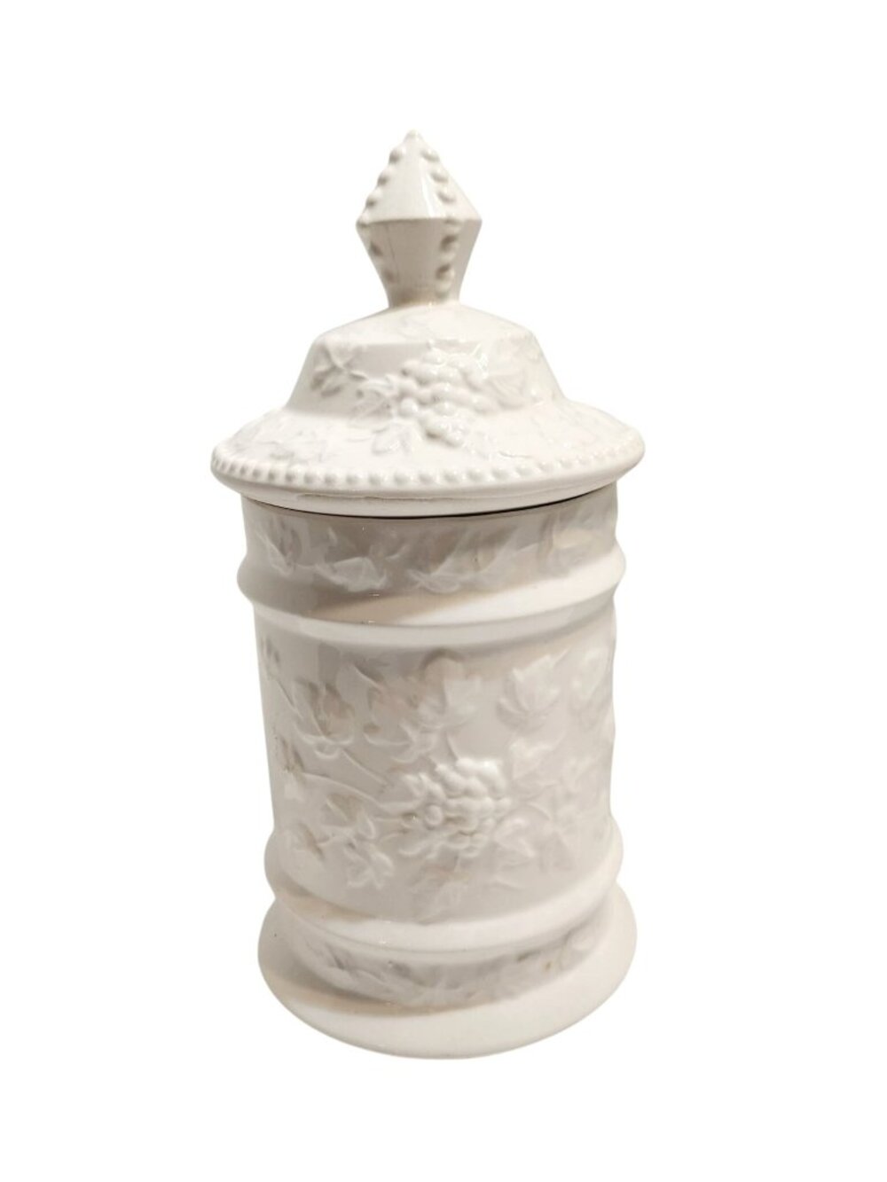 Vintage Traditional by Arnart White Ceramic Jar Floral Embossed Design